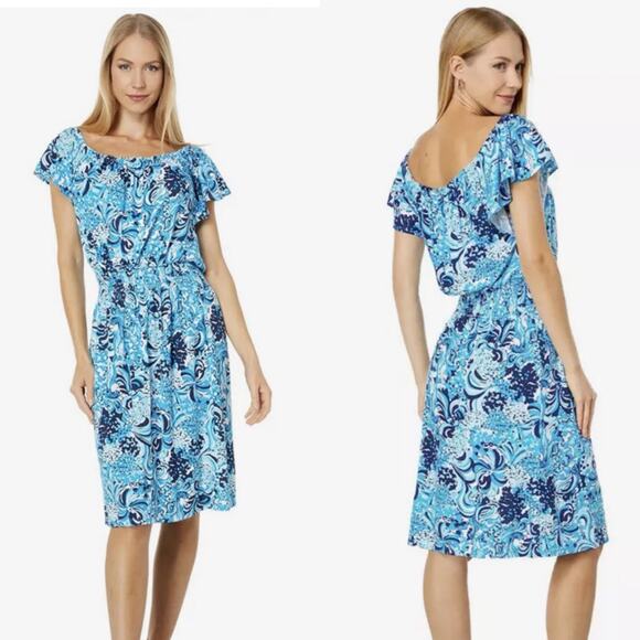Lilly Pulitzer Clarette Flutter Sleeve Dress Resort White Mermazing Women XL NWT - Picture 1 of 11